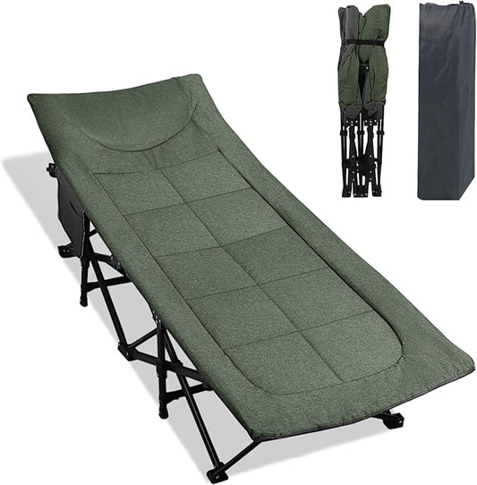 Northroad Camping Cot for Adults with Cushion and Pillow, Portable Folding Bed for Sleeping, Lightweight Tent cot with Carry Bag Supports 450 lbs (Green)