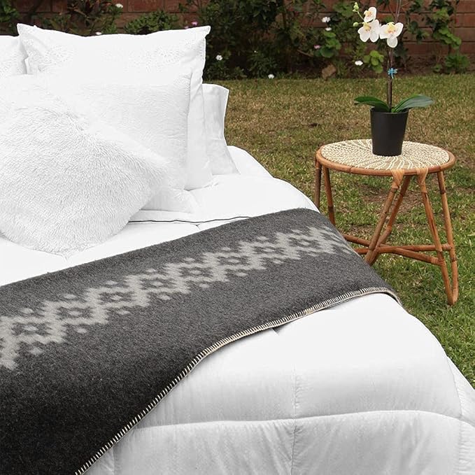 Thick Alpaca Wool Blanket Heavyweight Camping Outdoors Indoors Soft Peru Queen Size Ethnic Design (Dark Gray - Soft Gray, Queen Size)