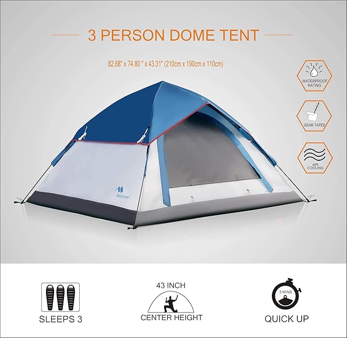 Tent for Family Camping Quick Setup, Instant Pop Up Dome Tents Outdoor 2-3 Person / 6 Person, with Water-Resistant Rainfly and Mesh Roofs & Door & Windows