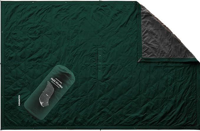 KAMMOK Field Blanket - Microfleece, Water Resistant, Portable, Durable, Indoor/Outdoor Camp Blanket (84 in × 50 in) - Pine Green
