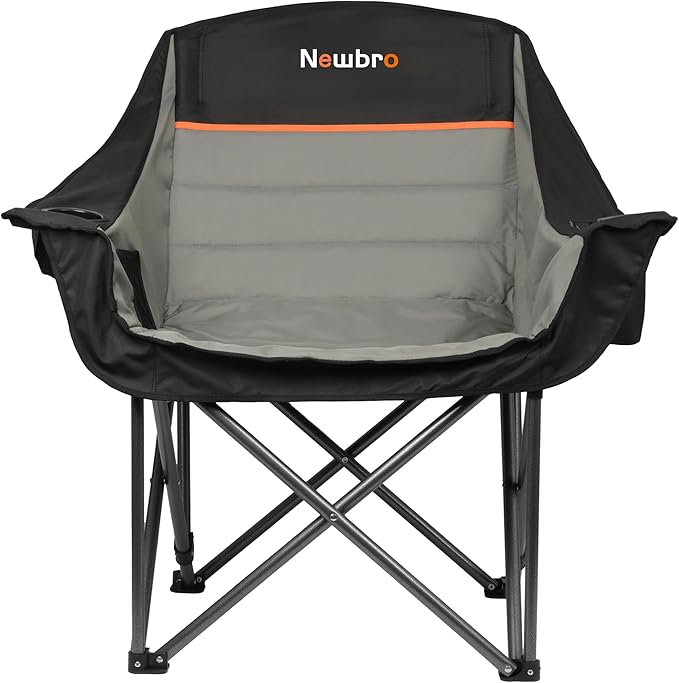 2 Pack Big Heavy Duty Camping Chairs with Cooler Bags, XL Fully Padded Folding Portable Camping Chairs for Adults, Oversized Outdoor Patio Lawn Chair with Arm Cup Holder Supports 450lbs
