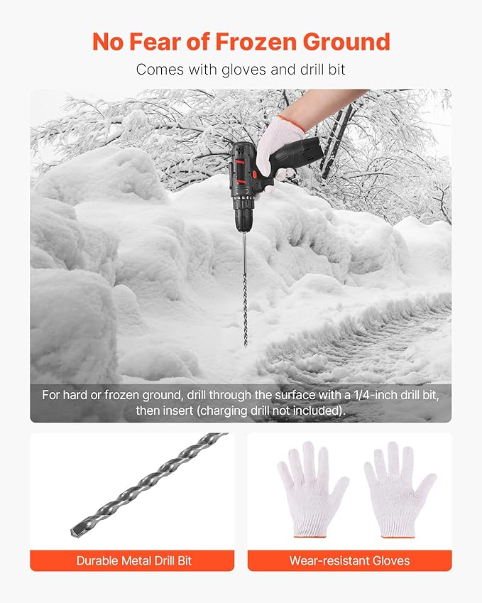 VEVOR Driveway Markers, 20Pcs 48 in Long 1/4 in Dia, Hi-Visibility Driveway Reflectors with 12 in Steel Drill Bits, Reflective Snow Sticks Fiberglass Pole for Parking Lots, Walkways, Snow Plowing