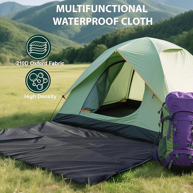 KRUI Tent Footprint, PU 2000 Waterproof Camping Tarp, Durable Tent Floor Saver for Hiking, Backpacking, Hammock, Beach and Picnic