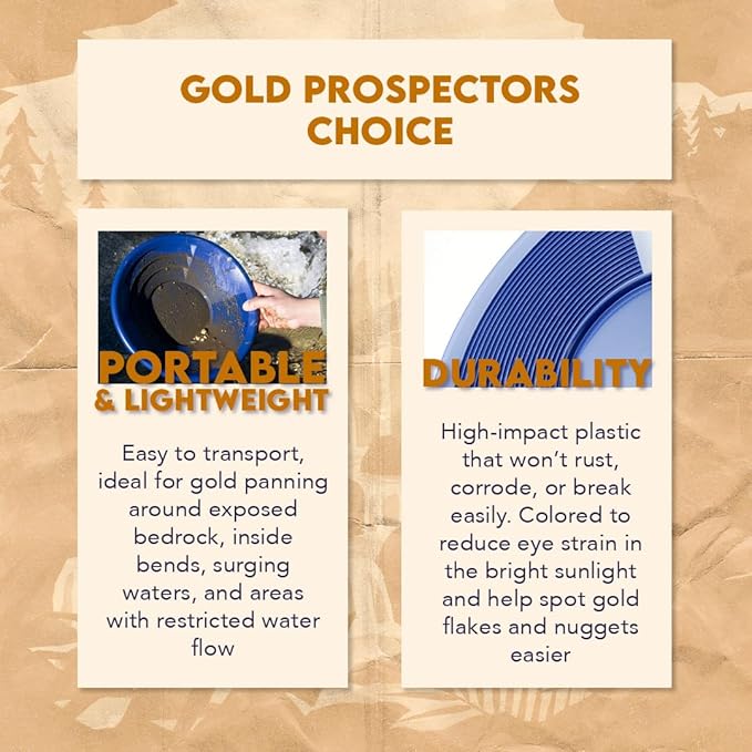 SE 8 Inch Gold Panning Pan - Dual Riffles for Easier Mining and Prospecting, Blue