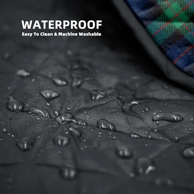 Outdoor Waterproof Blanket, Foldable Fleece Stadium Blanket for Outdoor Sports Event, Camping, Car, Pet, Picnics - Windproof, Wearable, Machine Washable 80" x 58" (Green Check)