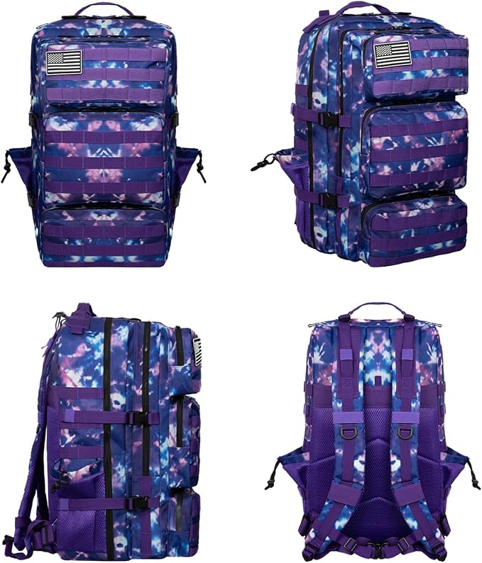 Military Tactical Backpack 55L for Men & Women Bug Out Bag Assault pack Molle Daypack Hiking Trekking Rucksack (Purple tie dye)