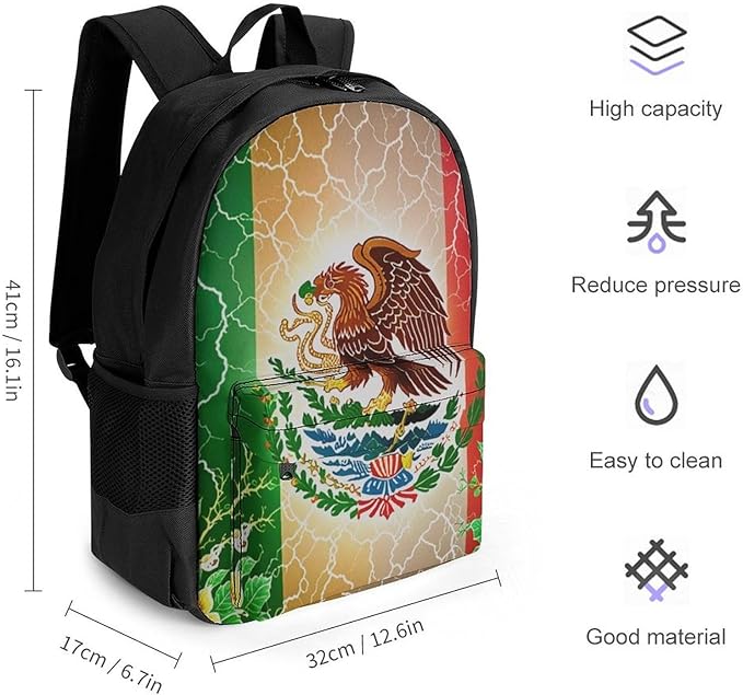 Lightweight Rucksack for Sports Travel Running, Big Capacity Multipurpose Anti-Theft Bookbag, Mexican Flag Lighting Art Travel and Sport Backpack Rucksack