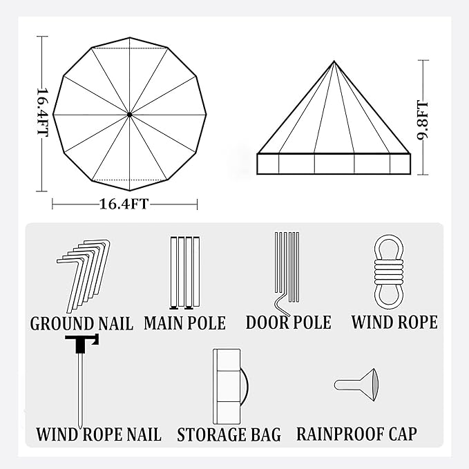 INTSUPERMAI Bell Tent for 4 Season, Waterproof Oxford Canvas Yurt Tent with Stove Jack, 16.4Ft in Diameter Luxury Camping Tent for 8-10 Persons