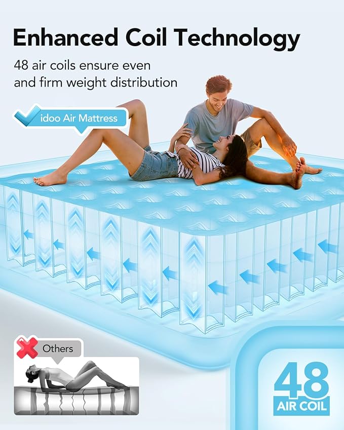 iDOO King Size Air Mattress with Built in Pump, 18" Raised Comfort Blow up Mattress King, Upgraded Inflatable Mattress for Guest Home, Temporary Air Bed with Storage Bag, colchon inflable, 750lbs Max