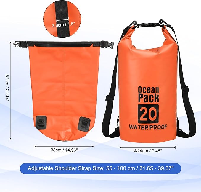 Waterproof Dry Bag, 20L Fit for Women Men Water Proof Bags Lightweight Dry Storage Floating Backpack with Whistle for Travel Backpacking Boating Kayaking Camping (Orange)