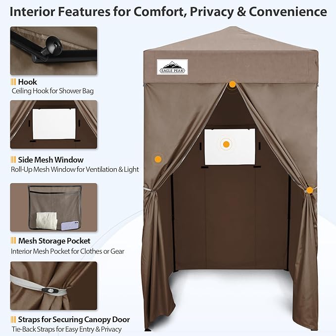 EAGLE PEAK EAGLE PEAK Flex Ultra Compact Pop-up Canopy, Sun Shelter, Changing Room, Portable Privacy Canopy Cabana, 4x4ft Canopy Tent, for Pool, Fashion Photoshoots, or Camping Brown