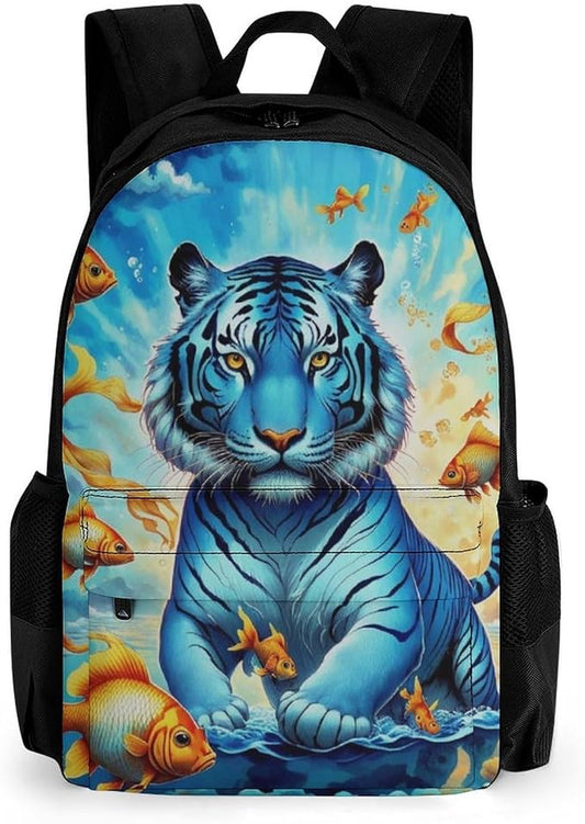 Rucksack Anti-Theft Multipurpose Large Capacity Carry On Bag, Trippy Tiger Goldfish Travel Hiking Bag Day Pack With Side Pockets