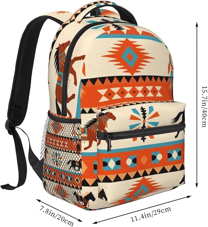 Men Women Lightweight Southwest Native American Ethnic Horse Dreamcatcher Art Casual Daypack Large Capacity Bookbag With Adjustable Shoulder Straps for Gym Business Bicycle