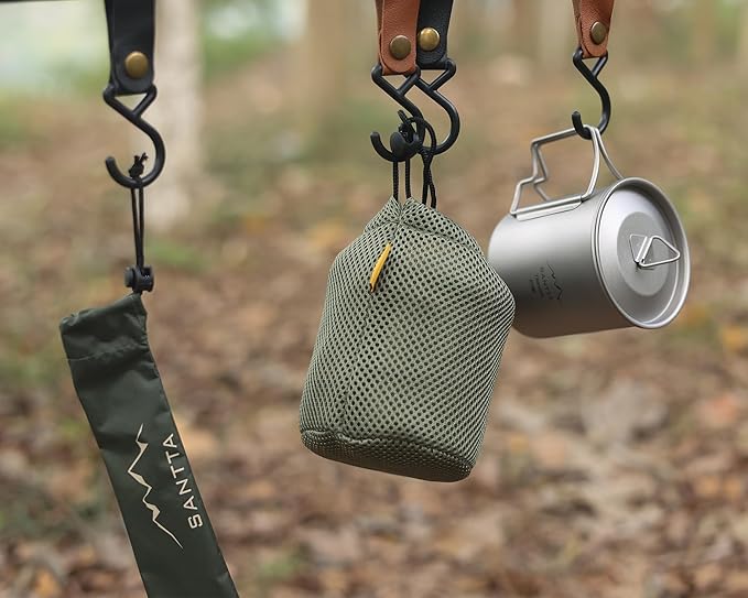 SANTTA Camp Cup MUG with Lid & Pouch, 18.6 oz Ultra Light Titanium Cup with Foldable Handle Camping Mug 550mL
