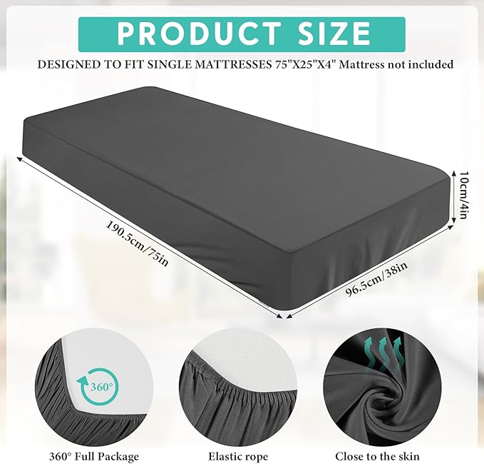 Breling Fitted Sheet (Sheet Only) Compatible with Milliard Trifold Mattress Folding Mattress Fitted Microfiber Bedclothes for Camp Bunk Rvs Bed(Dark Gray,2 Pcs,Twin,4'')