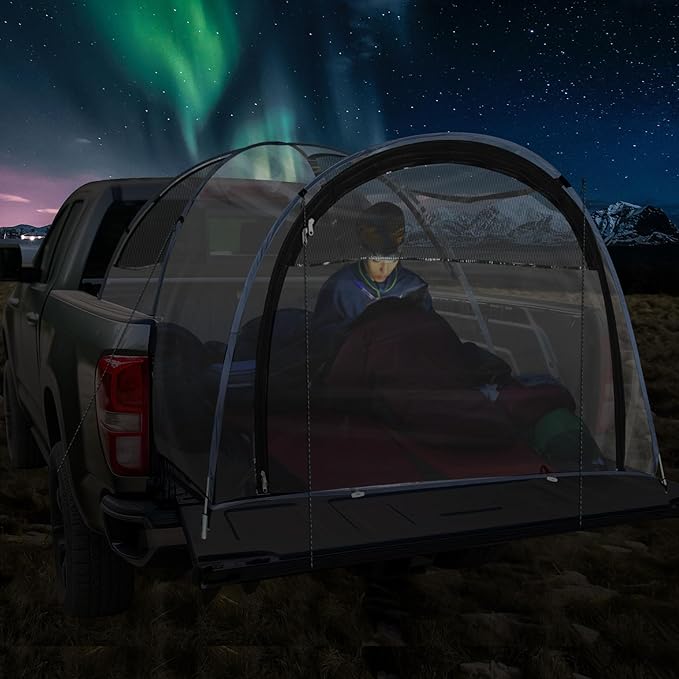 EighteenTek Truck Tent Bed Pickup Camping 2 Person Camper Shell Pop Up Automatic Setup Waterproof PU2000mm Double Layer Rainfly Adjustable 5 5.5 6 6.5 8 ft