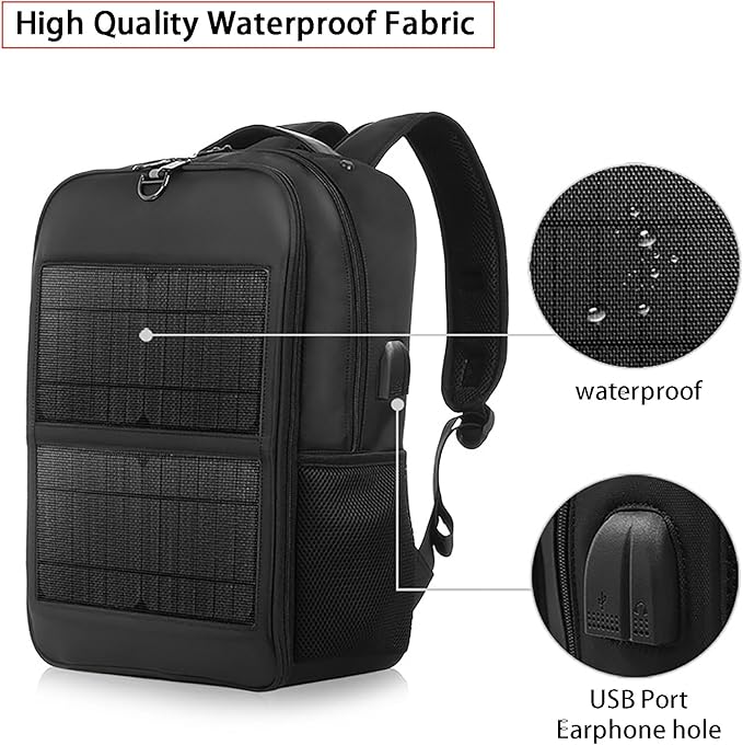 14W Solar Backpack - Waterproof, Smart USB Charging Backpack, Ergonomic Multifunction Laptop Bag Outdoor Hiking Backpack, Perfect for Business, Running, Biking