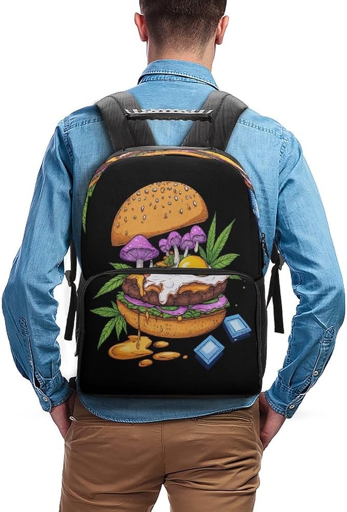 Lightweight Daypack for Camping Business Walking Cycling, Large Capacity Anti-Theft Multipurpose Bookbag, Mushrooms Trippy Hamburger Art Gym Outdoor Hiking Backpack