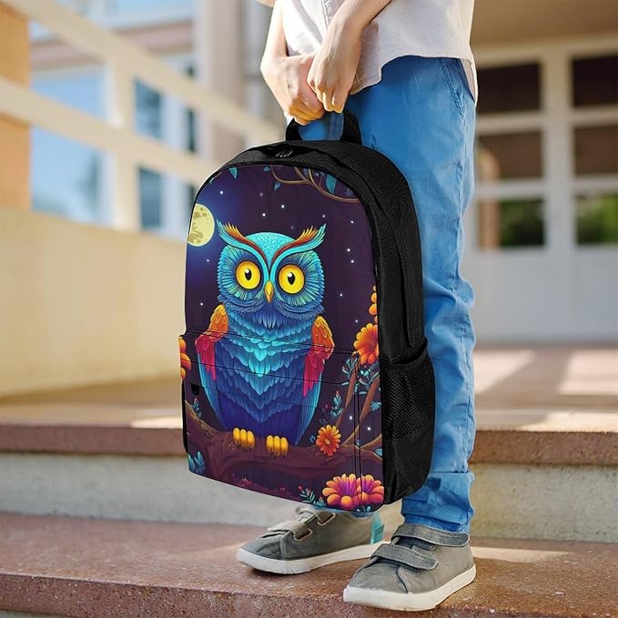 Supdreamc Lightweight Daypack Backpack for Trekking Work Running, Big Capacity Multipurpose Anti-Theft Bookbag, Trippy Owl Red Floral Moon Art Business Computer Bag