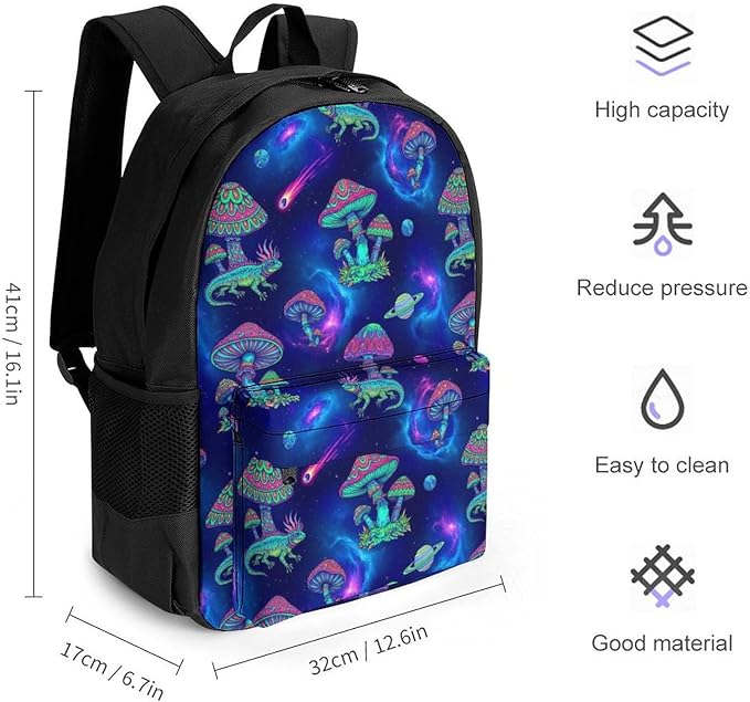 Polyester Daypack Backpack for Trekking Picnic Walking Cycling, Large Capacity Anti-Theft Multipurpose Shoulder Bag, Trippy Mushrooms Casual Daypack