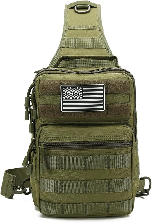 Tactical Sling Bag Small Military EDC Pack Rover Shoulder Sling Pack Molle Crossbody Chest Backpack for Men (Green)