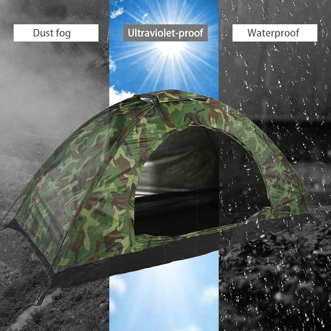 Lightweight Backpacking Tent, Outdoor Camouflage UV Protection Waterproof One Person Tent for Camping Hiking