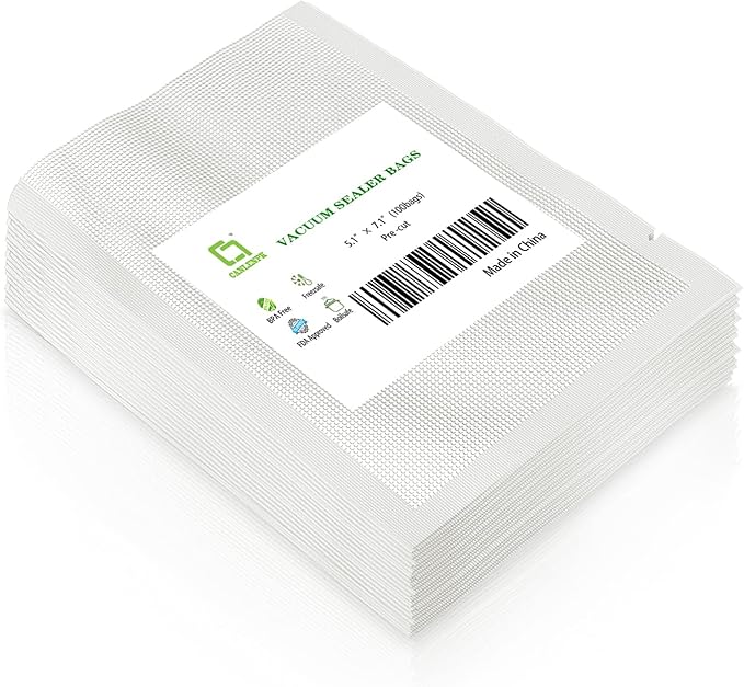 CANLENPK 5.1x7.1 Inch/13x18cm Vacuum Seal Bags, Small Food Vacuum Storage Sealer Bags, Seal Meal Snack Fruit Nut Tea Cookie Bean, Boil Steam Heat Freezer Sous Vide Grocery Sealable Bags (100PCS)
