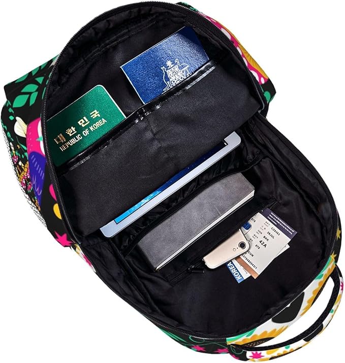 Shoulder Book Bags Polyester Multipurpose Anti-Theft Colorful Floral Sugar Skull Bird Art Carry On Bag Large Capacity Travel Hiking Camping Rucksack
