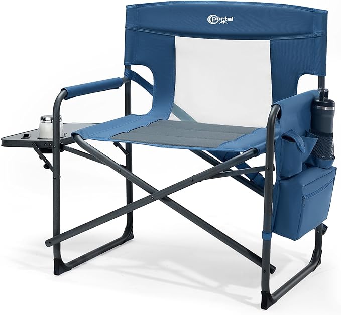 PORTAL 27" Oversized Director Camping Chair with Cooler, Heavy Duty Folding Chair for Adults Supports 600 LBs, Portable Outdoor Chairs for Outside Sports, Camping, Concert