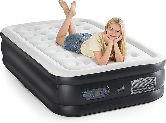 NEWBULIG Twin Air Mattress 16 Inch with Built-in High Capacity Pump, Inflatable Air Bed for Home, Camping & Guest, Portable Blow Up Mattress 660 lbs Weight Capacity, Double Height & Non-Slip Bottom