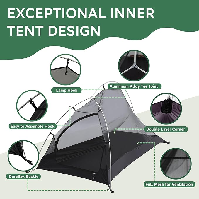 1-2 Person Lightweight Backpacking Tent - Waterproof Tent for 3 Season, Ultralight Camping Tent for Outdoor, Easy Setup for Sports, Hiking, Travel by Croosseoutdoors