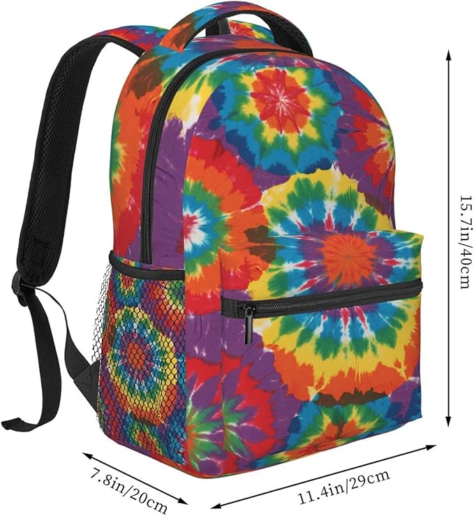 Polyester Daypack for Hiking Work Running, Big Capacity Anti-Theft Multipurpose Shoulder Bag, Colorfu Tie Dye Art Travel and Sport Backpack Rucksack
