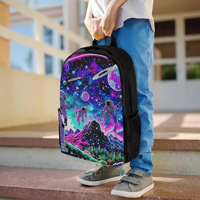 Supdreamc Lightweight Daypack Backpack for Sports Travel Running, Large Capacity Multipurpose Anti-Theft Bookbag, Space Astronaut Galaxy Art Laptop Backpack Daypack