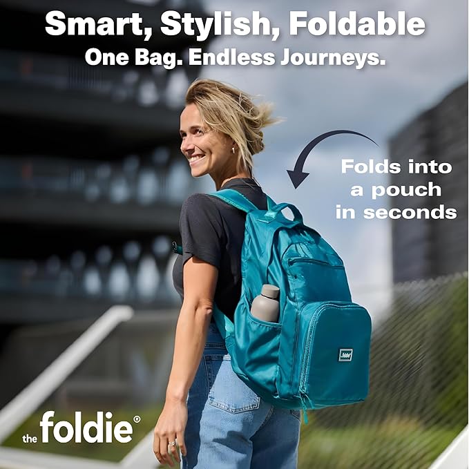 The Foldie Packable Backpack for Travel 32L - Lightweight Foldable Backpacks with Trolly Sleeve & RFID Protection - Water-repellent Casual Daypack Backpacks for Hiking, Camping & Gym - Fuchsia