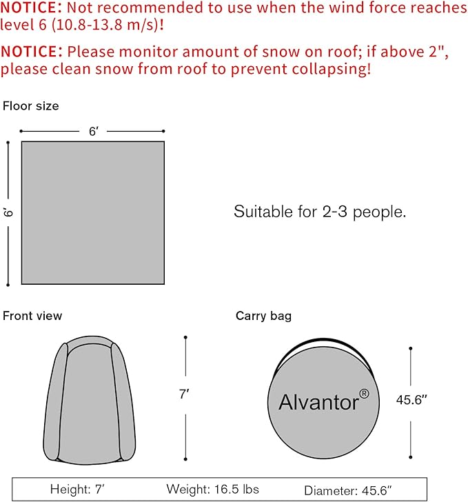 Alvantor Pop Up Bubble Tent - 6’ x 6’ Instant Igloo Tent - 2-3 Person Screen House for Patios - Large Oversize Weather Proof Pod - Cold Protection Camping - Beige