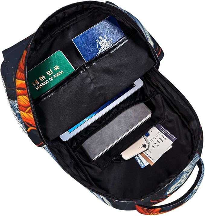 Men Women Polyester Ice Water Fire Flame Phoenix Bird Art Daypack Big Capacity Shoulder Bag With Adjustable Shoulder Straps for Camping Travel Walking Cycling