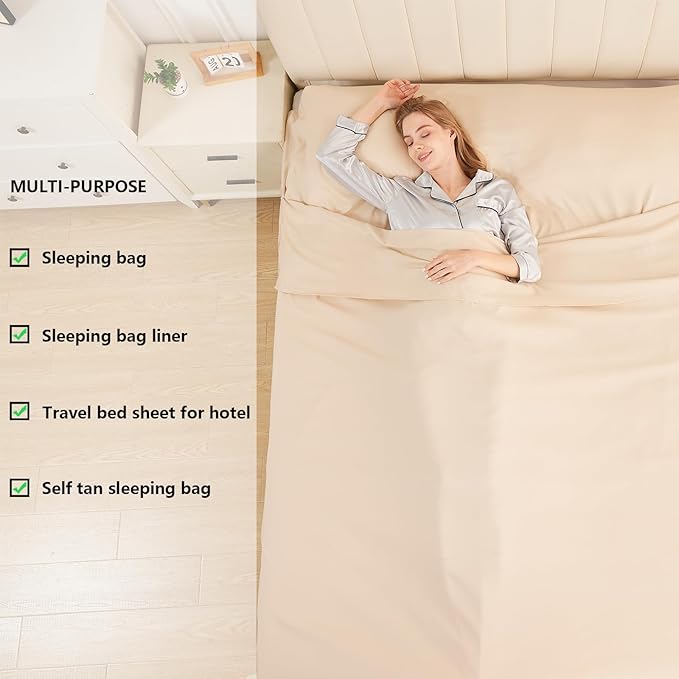 Sleeping Bag Liner Camping Adult Sleep Sack Lightweight Travel Sheet for Hotel Bed Compact Ultralight Essential Cleaning Supplies Kit Travel Bedding Set for Backpacking