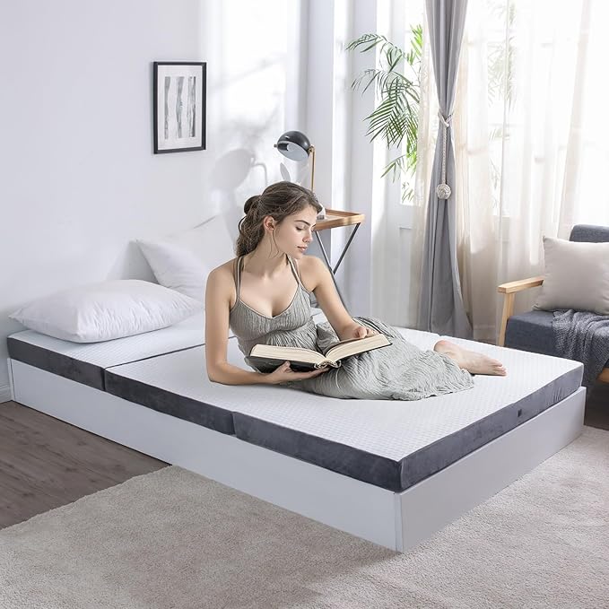 Folding Foam Mattress 4 Inches Foldable Floor Mattresses with Collapsible and Washable Cover, Portbale Travel Mat Tri-fold Guest Mattress Camping Sofa Bed