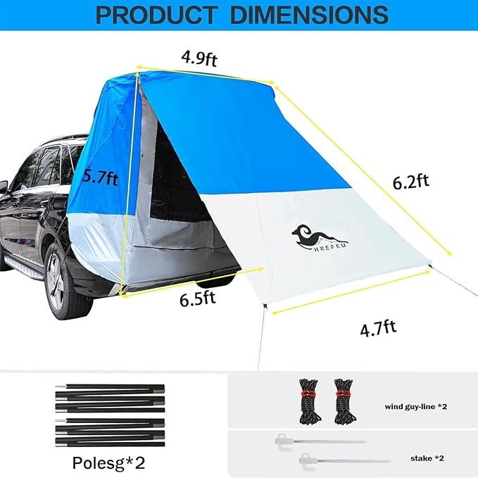 2025 New SUV Tailgate Tent with Poles Waterproof Windproof, Car Camping Accessories Awnings & Shelters, for Medium to Large Size SUV/Van/MPV/CUV (Large)