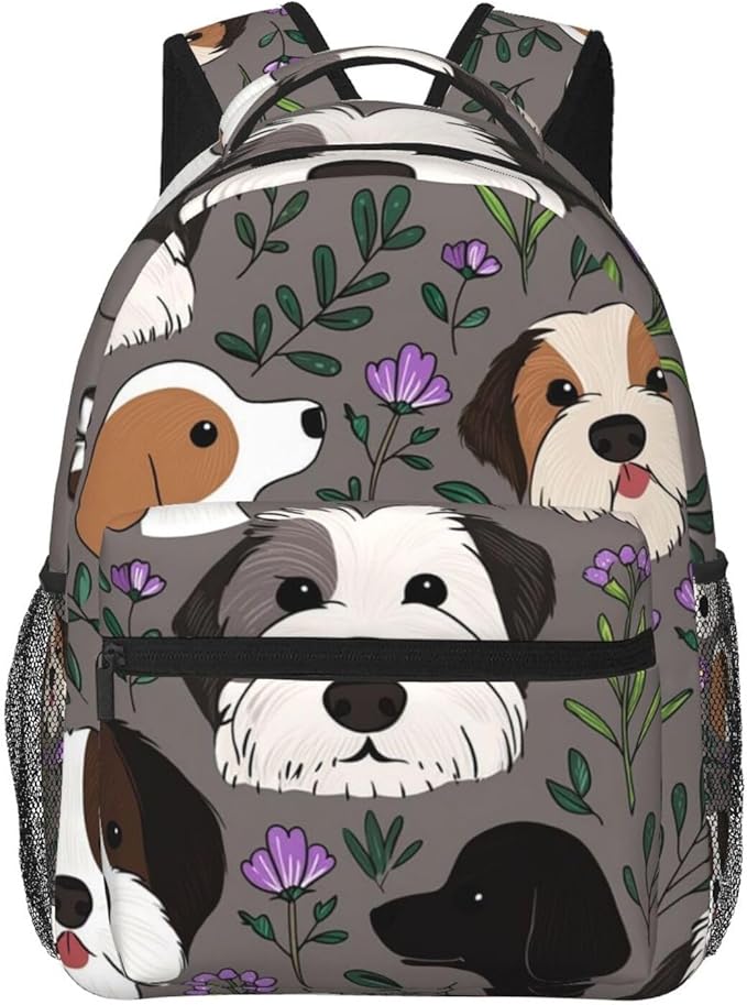 Daypack Lightweight Multipurpose Anti-Theft Boxer Dogs And Flower Shoulder Bag Large Capacity Laptop Book Bag Rucksack With Adjustable Shoulder Straps