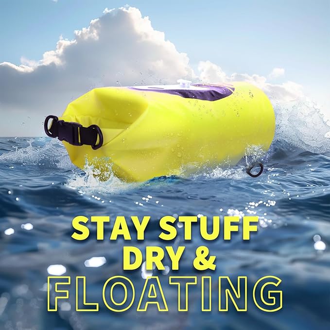 FELICON Solar/Battery Multi-Functional Backpack with Bluetooth Speaker,IP66 Waterproof Dry Bag,Heavy Duty Roll Top Closure,Large Capacity Bag for Camping,Hiking,Traveling (Neon Yellow 10L)