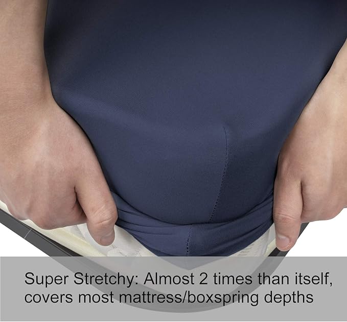 King Size Fitted Sheet Only - 4-Way Stretch Knit, Snug Fit, Wrinkle Free & Stay in Place, No More Slipping Off for Mattress, Soft & Comfortable - Navy Blue, King