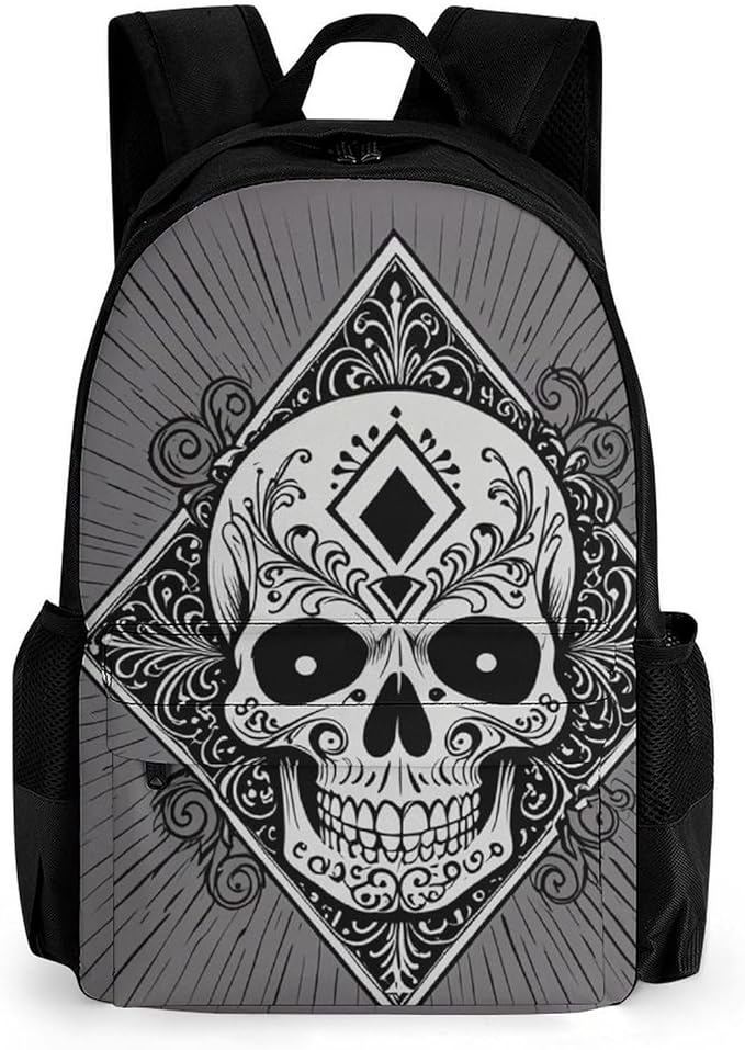 Rucksacks Multipurpose Anti-Theft Big Capacity Bookbag, Ace Of Spades Skull Grey Art Travel Hiking Camping Rucksack With Padded Straps