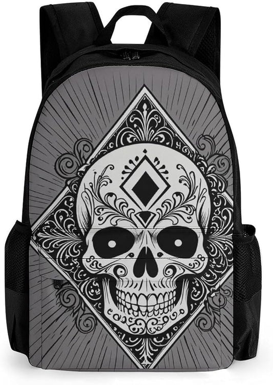 Rucksacks Multipurpose Anti-Theft Big Capacity Bookbag, Ace Of Spades Skull Grey Art Travel Hiking Camping Rucksack With Padded Straps