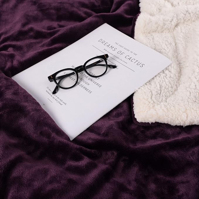 NANPIPER King Size Sherpa Blanket, Soft Fleece Throw for Bed, Reversible Thick Fuzzy Blanket for Winter (Purple, 90x108 inches)