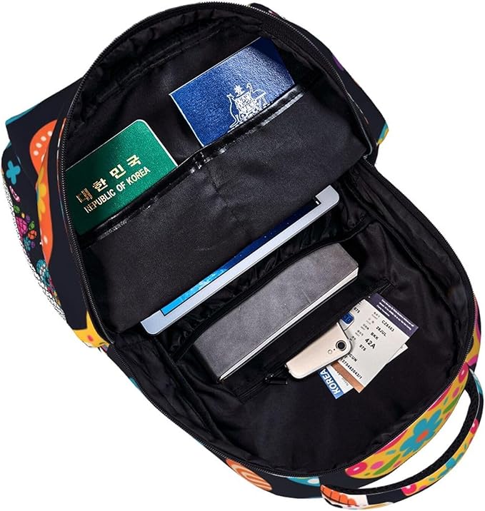 Shoulder Book Bags Anti-Theft Multipurpose Big Capacity Bookbag, Mexican Sugar Skulls Travel Hiking Backpack With Smooth Zippers
