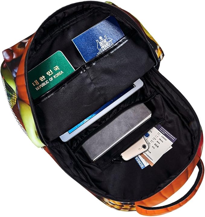 Shoulder Book Bags Anti-Theft Multipurpose Big Capacity Bookbag, Thanks Giving Pumpkin Corn Fruit Art Travel Hiking Backpack With Smooth Zippers