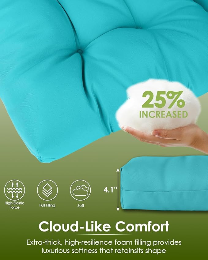 GREENVINES Rocking Chair Cushion | Polyester | Waterproof | Outdoor High Back Rocker Chairs Cushions | Seat with Ties | Non-Slip | Thickened Pad for Patio | 46.5" x 18.5" x 4.3" | Arctic