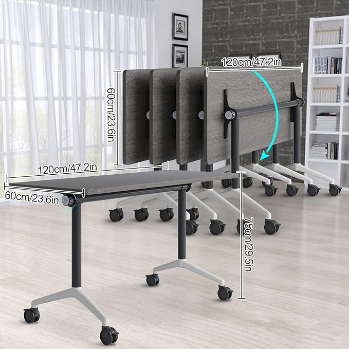 2Packs 70.8 Inch Folding Conference Table 5.91 Ft Space-Saving Training Classroom Table,Heavy-Duty Meeting Desk for Office Events,Easy Storage Design, Rectangular Table with Durable Legs Gray