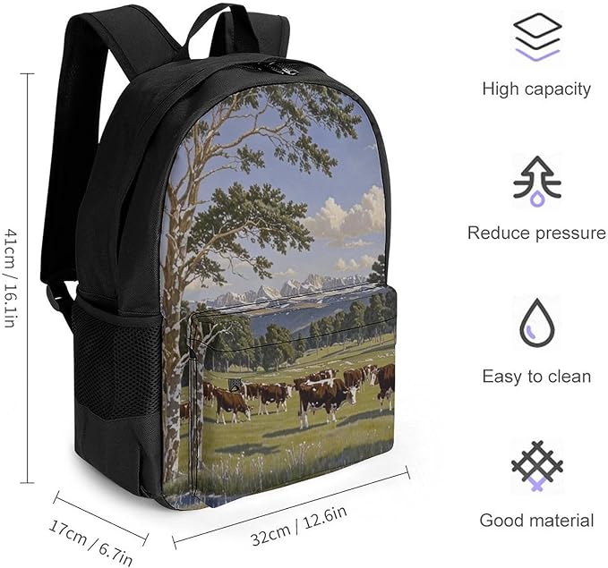 Men Women Lightweight Animal Herefords Cattle Party Daypack Bookbag Big Capacity Carry On Bag With Side Pockets for Camping Travel Bicycle